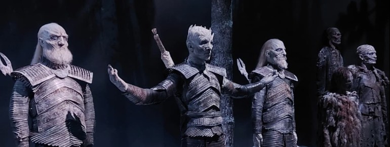 The figures wear the original costumes of the actors.