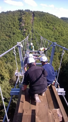 Construction of the suspension bridge in 2015.