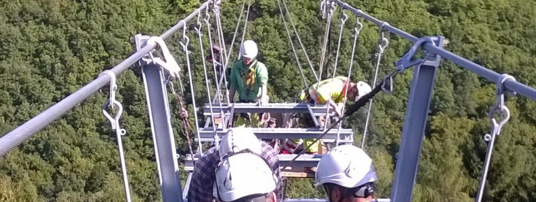 Construction of the suspension bridge in 2015.