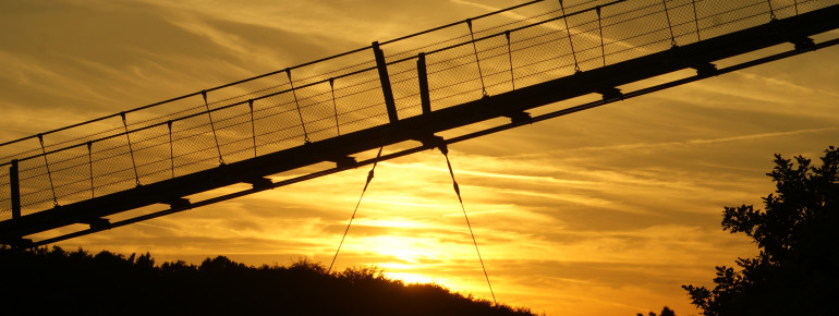 Sunset at the Geierlay suspension bridge.
