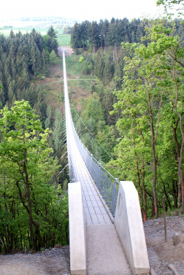 The walkway is made of rough-sawn Douglas fir and is bolted onto the hanger structures, which are mounted at intervals of 1.50 meters.