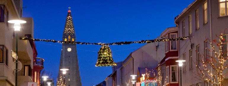 Hallgrímskirkja around Christmas time.