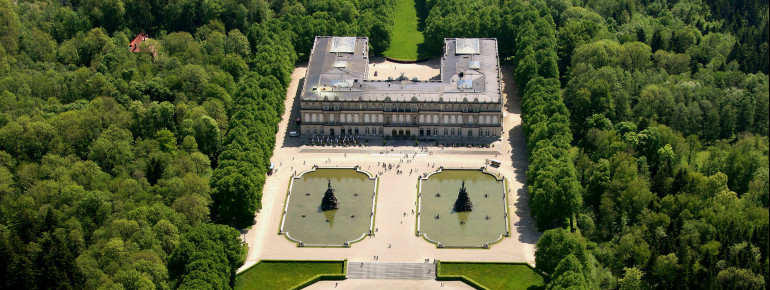 An aerial view of the Herrenchiemsee complex.