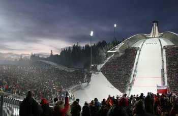 The ski jump in the evening.
