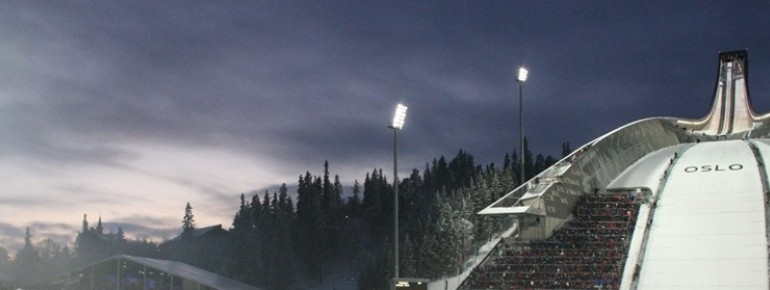 The ski jump in the evening.