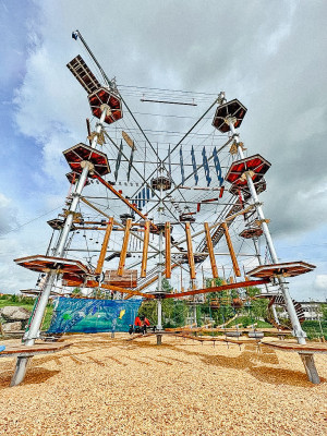 The high ropes climbing garden extends over three levels.