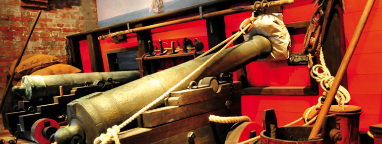 Historic cannons on the pirate deck.