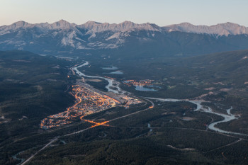 The cable car is located south of Jasper.