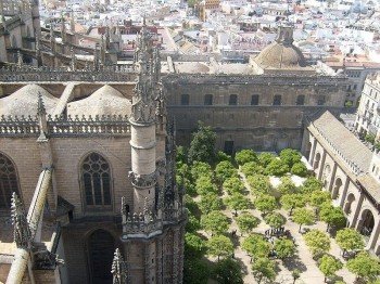 View from top of La Giralda on the orange cathedral garden