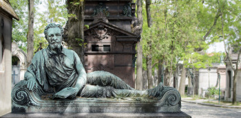 View of the mausoleum of Henri Leglise at the cemetery Père Lachaise in Paris.