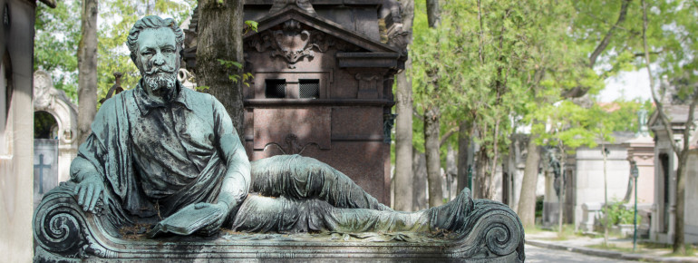 View of the mausoleum of Henri Leglise at the cemetery Père Lachaise in Paris.