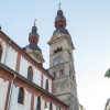 The church impresses with its distinctive twin towers.