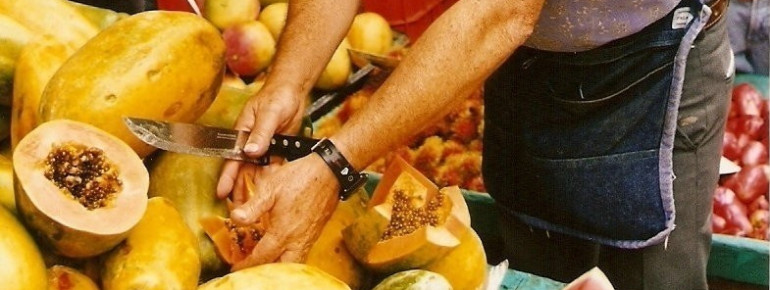 A fruit salesman at Mercado Central