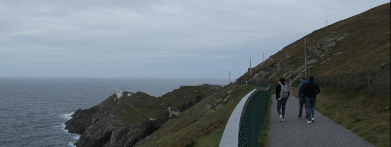 Along a coastal path you walk to the Mizen Head Signal Station.