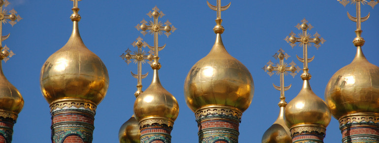 These golden domes belong to the Church of the Deposition of the Virgin's Robe.