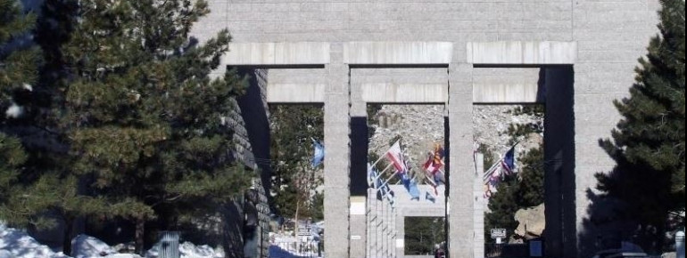 Avenue of Flags underneath the memorial