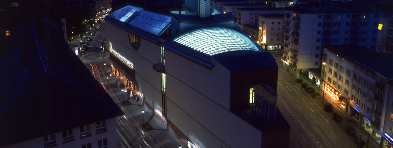 View of the main building, MMK 1, by night.