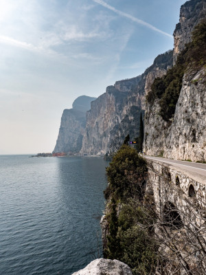 Rugged rocks right above Lake Garda.