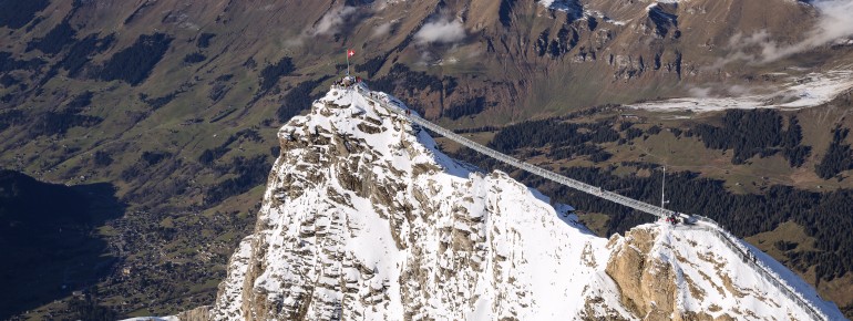 View of the Scex Rouge Peak (left) and the suspension bridge connecting it with the View Point terrain.