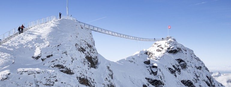 The suspension bridge connects the View Point at Scex Rouge with the Scex Rouge Peak.