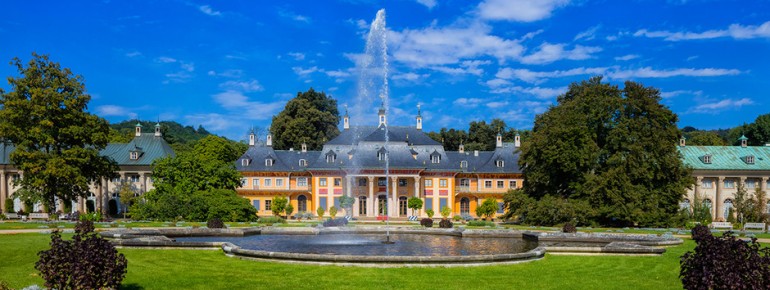 The magnificent Pillnitz Castle with its baroque mountain palace.