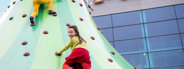 Outside, the high climbing mountain awaits brave explorers.