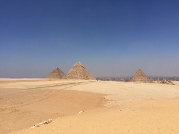 The three great pyramids of Giza - the city of Cairo in the background