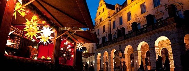 Christmas decorations on the stalls.
