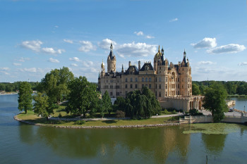 Schwerin Castle is located on a small island in the Schwerin lake.