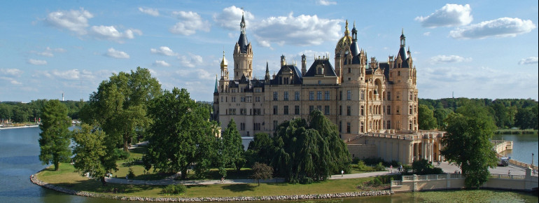 Schwerin Castle is located on a small island in the Schwerin lake.