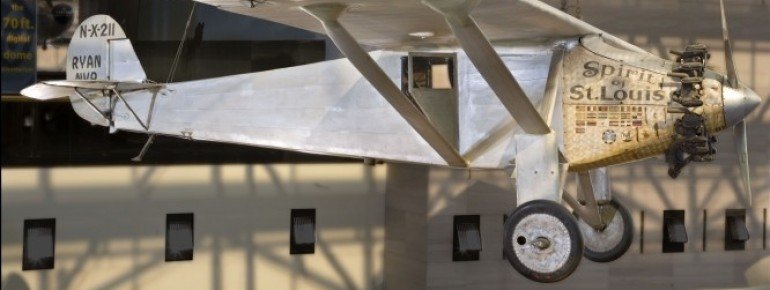 The “Spirit of St. Louis” in the Boeing Milestones of Flight Hall.