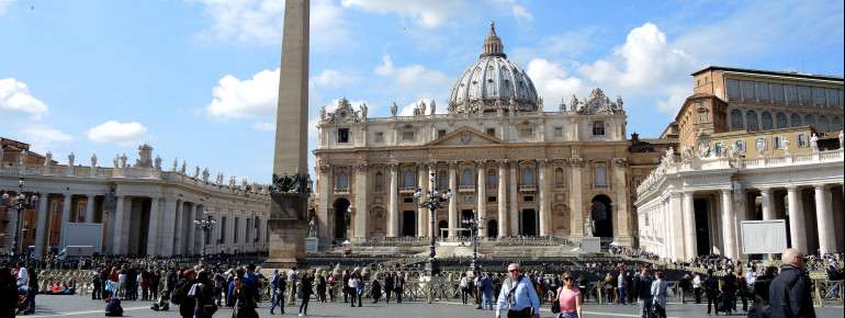 In front of the cathedral lies the large St. Peter's Square.