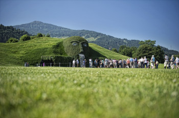 The giant figure represents a mythical figure from an old Tyrolean legend.