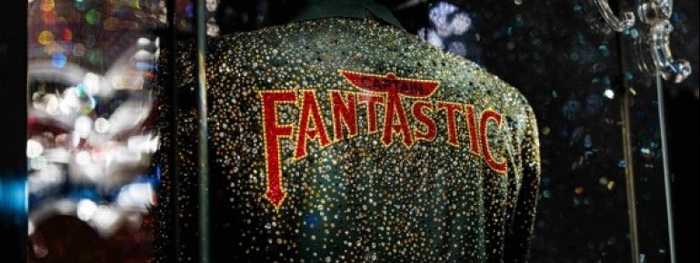 An iconic crystal-studded jacket from Elton John's London fashion archive – on display in "The Art of Performance" chamber at the Swarovski Crystal Worlds.