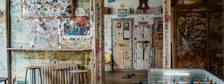 The bar is known for its unique and creative decoration.