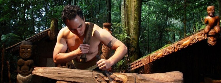 Traditional Maori carvings on wood