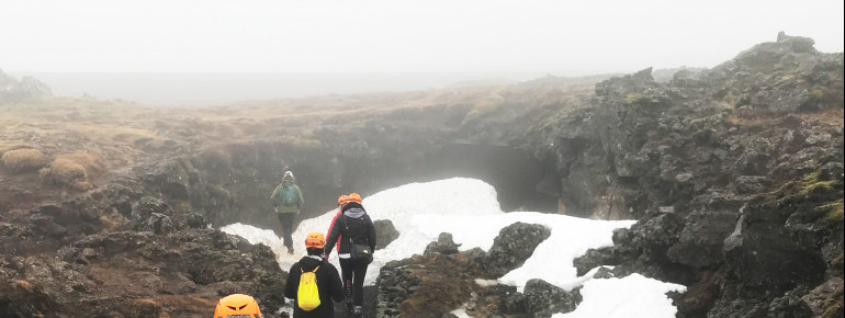 The lava tunnel is located below the earth's surface in southwest Iceland.