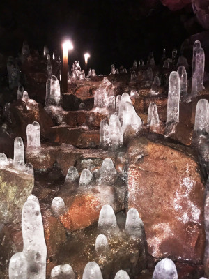 The harsh Icelandic winter forms new ice sculptures in the cave every year.
