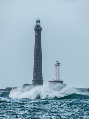 The two lighthouses in the wuthering sea.