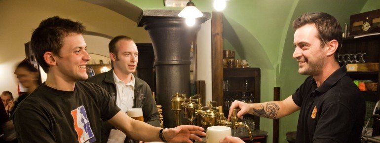 Tasting a fresh Pilsen beer after the tour
