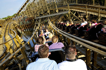 The dragon's pit awaits passengers on the two-railed wooden rollercoaster Joris en de Draak.