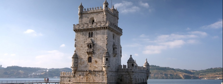The tower is located at the shore of the river Tejo.