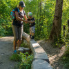 The mountain forest trail leads to an adventure playground.
