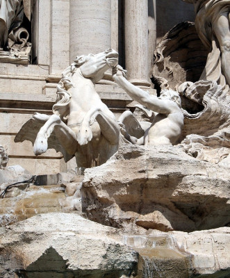 A detailed view of the Trevi Fountain