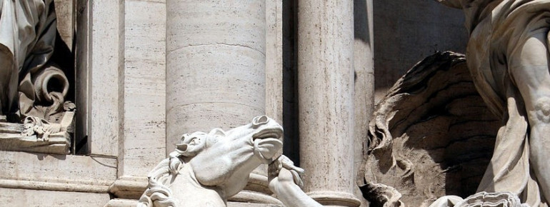 A detailed view of the Trevi Fountain