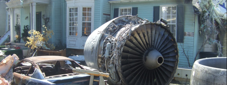 Film set of a airplane crash