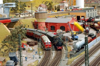 In some areas of the model train layout you can operate buttons and switches yourself.
