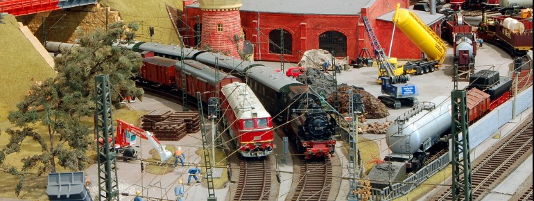 In some areas of the model train layout you can operate buttons and switches yourself.