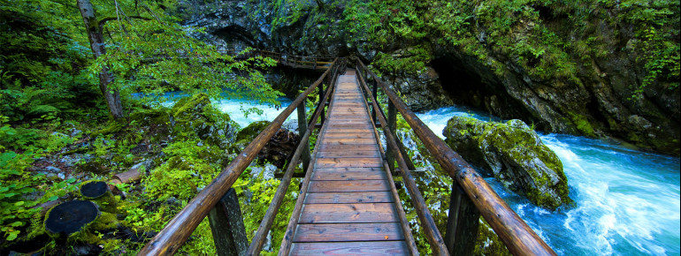 A well-marked nature trail leads through the Vintgar Gorge.