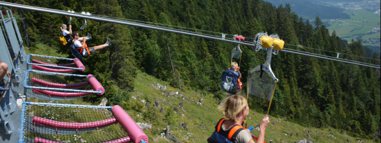 Up to four people can fly down the mountain simultaneously.